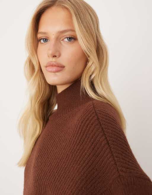 Mango high neck short sleeve knit top in brown - part of a set | ASOS