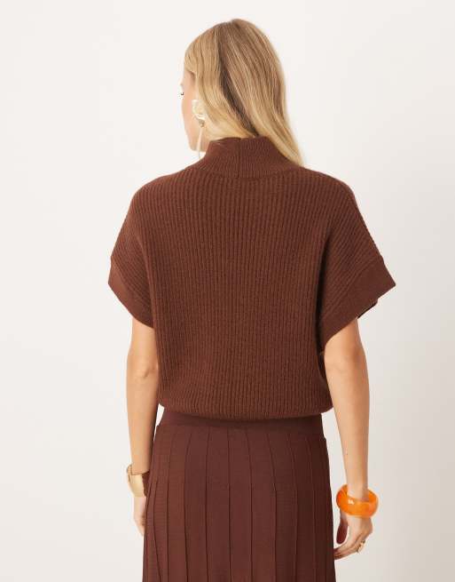 Mango high neck short sleeve knit top in brown - part of a set, 4 of 4