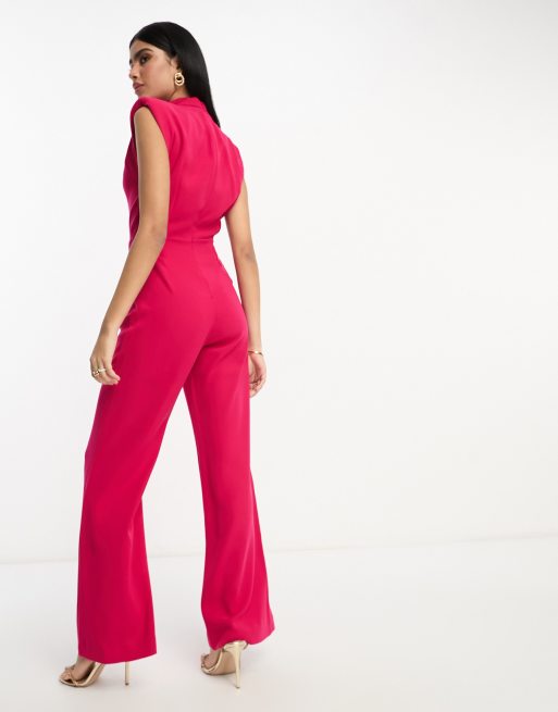 Mango high neck sleeveless jumpsuit In bright pink ASOS