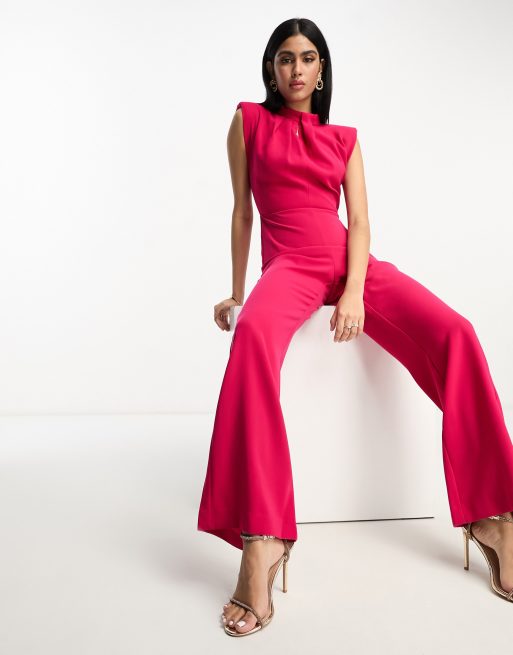 Mango high neck sleeveless jumpsuit In bright pink