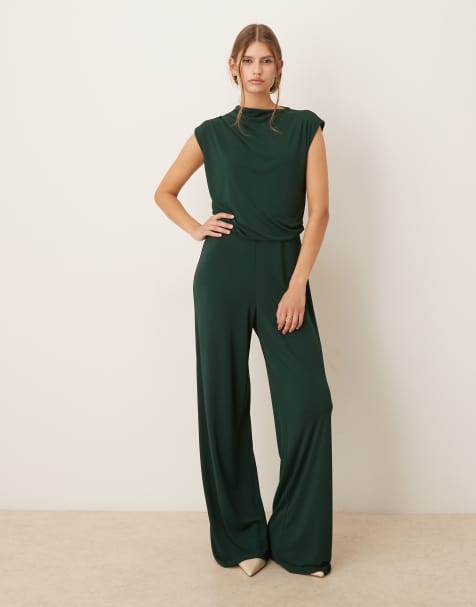 Mango high neck sleeveless jumpsuit in green - view 1
