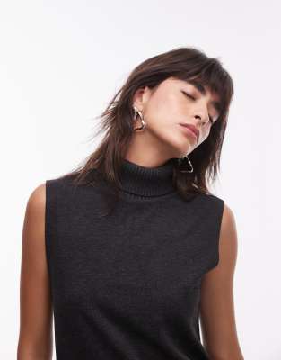 Mango Mango high neck sleeveless knitted top co-ord in dark grey