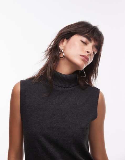Mango high neck sleeveless knitted top co-ord in dark grey - view 1
