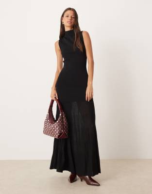 Mango High Neck Sleeveless Maxi Dress With Sheer Skirt In Black