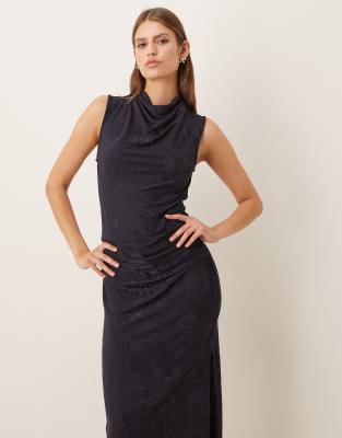 Mango High Neck Sleeveless Midi Dress In Blue
