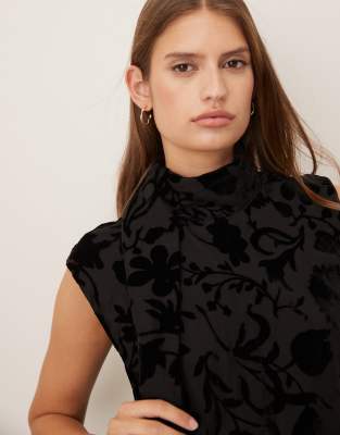 Mango High Neck Sleeveless Mini Dress With Jacquard Floral Detail In Black