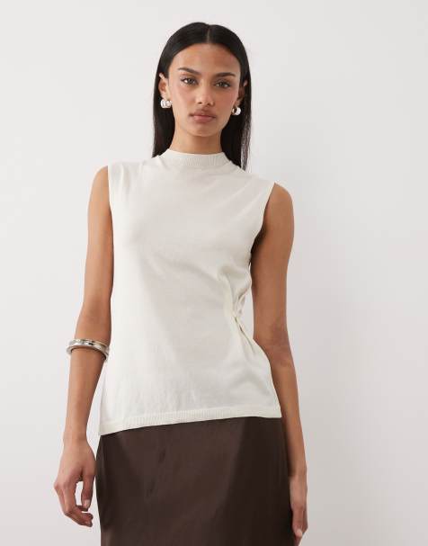 Mango high neck sleeveless nipped waist top in beige - view 1