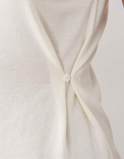 Mango high neck sleeveless nipped waist top in beige, 3 of 4