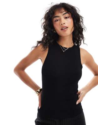 high neck sleeveless tank top in black