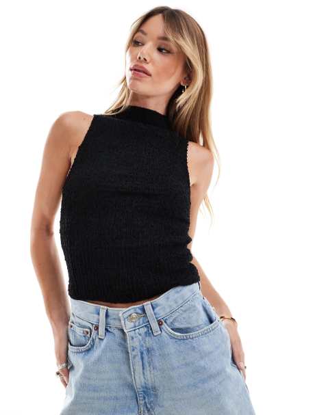 Mango high neck sleeveless top in black - view 1