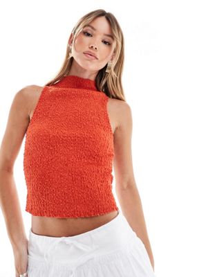 Mango High Neck Sleeveless Top In Red
