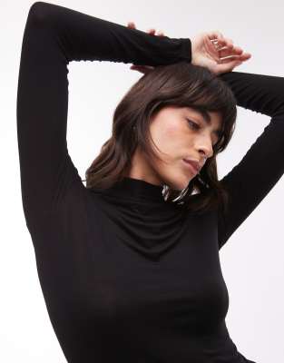 Mango High Neck Soft Touch Top In Black