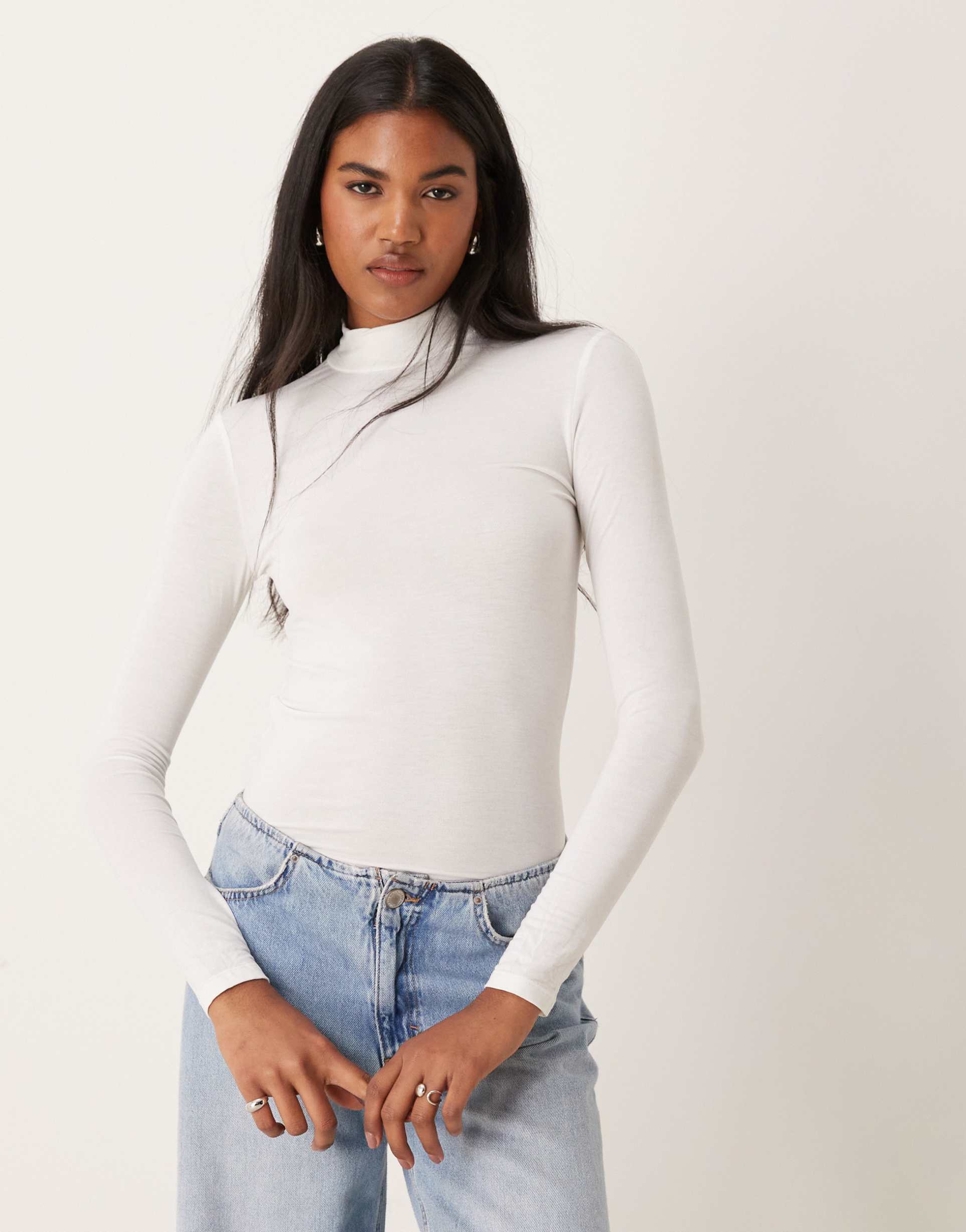 mango high neck soft touch top in white