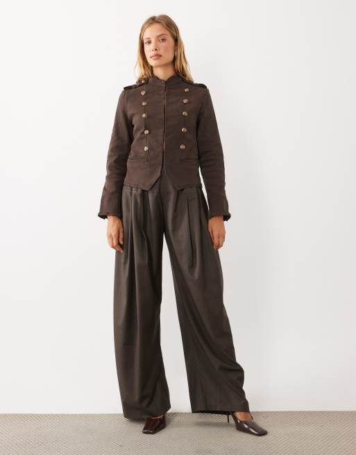 Mango high neck structured military jacket in brown , 3 of 4