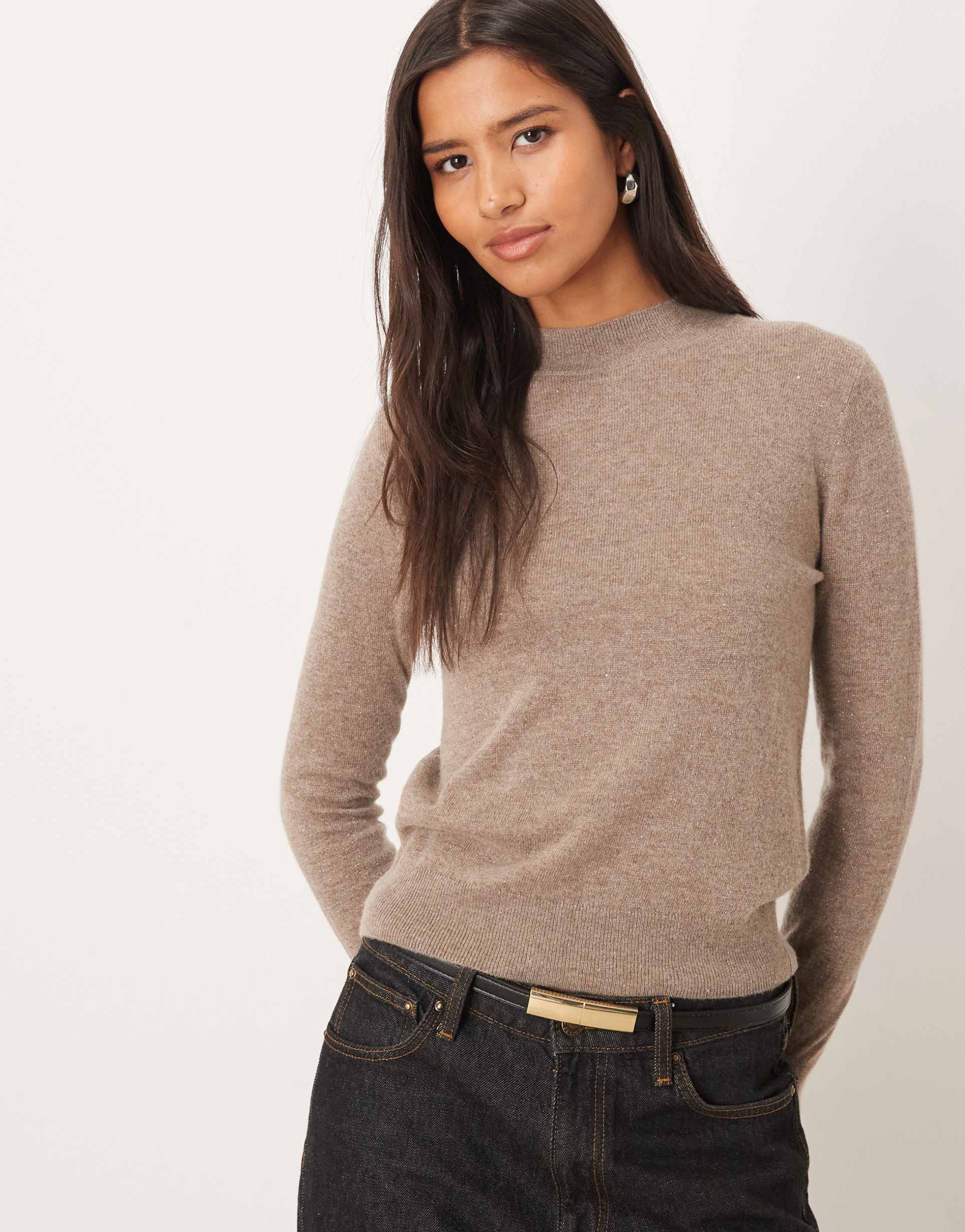 mango high neck sweater in beige