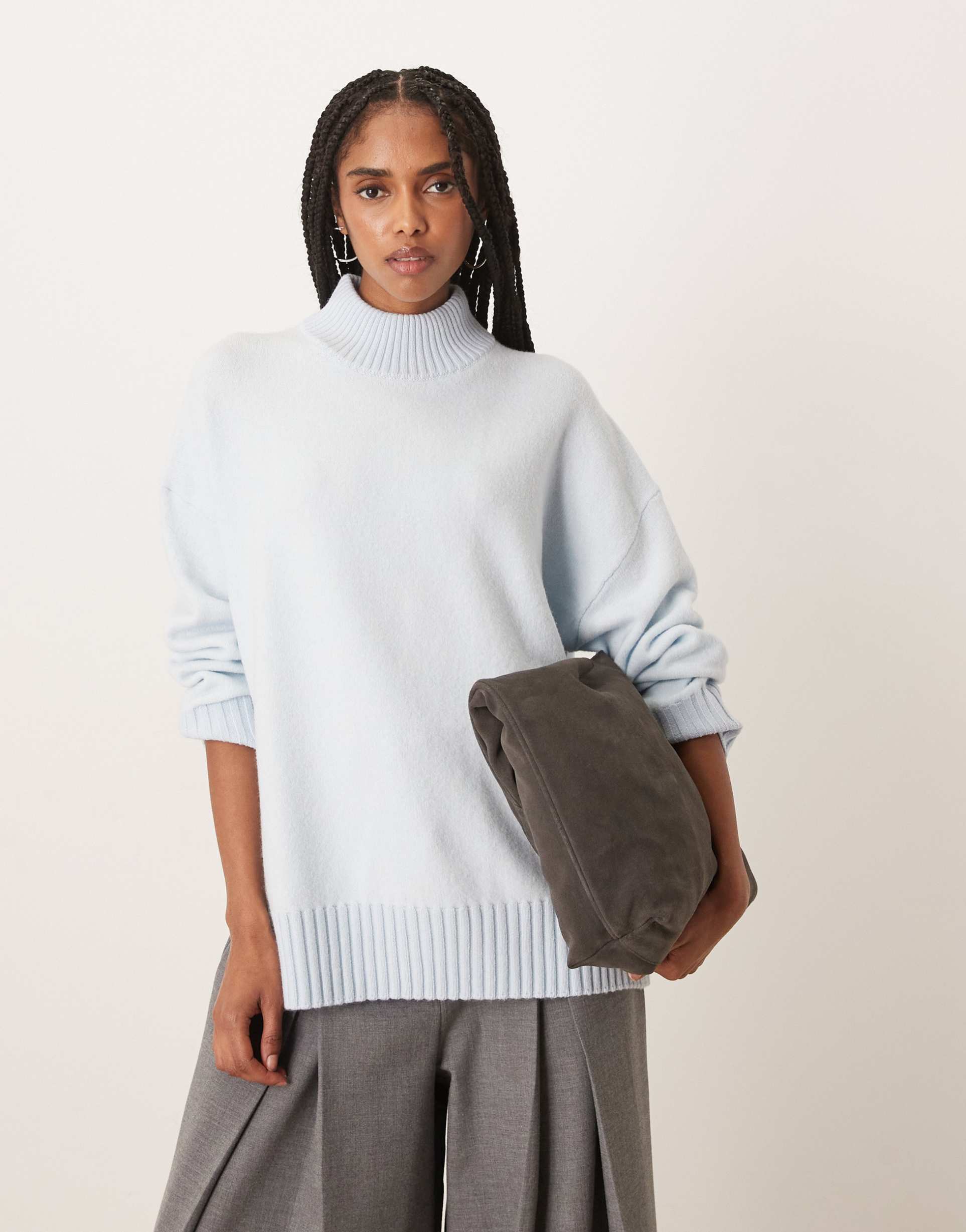 mango high neck sweater in pale blue