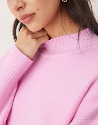 Mango High Neck Sweater In Pink