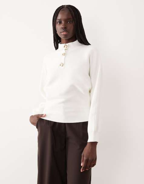 Mango high neck sweater with statement buttons in cream - view 1