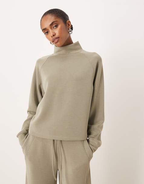 Mango high neck sweatshirt co-ord in khaki - view 1