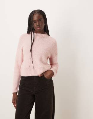 Mango high neck textured jumper in pastel pink | ASOS