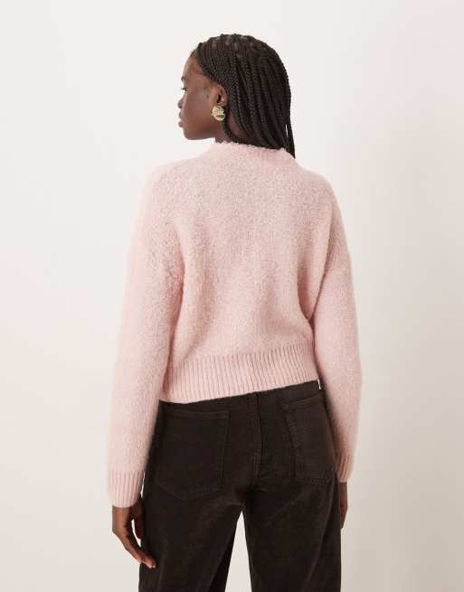 Mango high neck textured jumper in pastel pink, 3 of 4