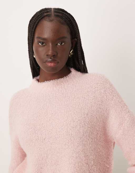 Mango high neck textured jumper in pastel pink, 4 of 4