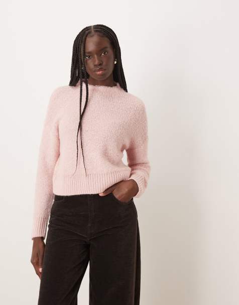 Mango high neck textured sweater in pastel pink - view 1
