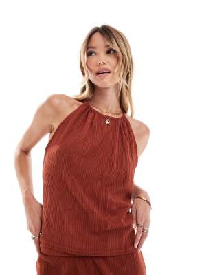 Mango High Neck Textured Top In Red - Part Of A Set