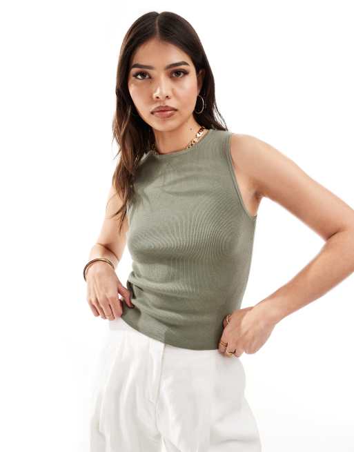 Mango high neck vest in khaki | ASOS