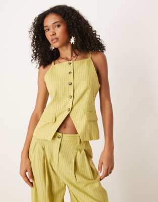 Mango Luca Stripe Vest In Yellow