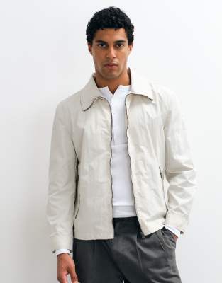 Mango High Neck Zip Through Jacket In Neutral