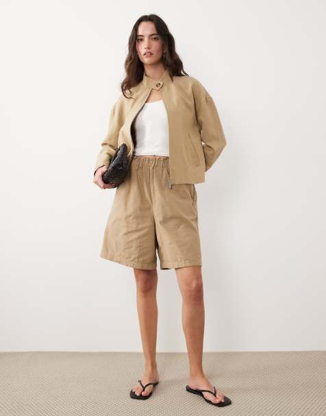 Mango high neck zip through jacket in sand - view 1