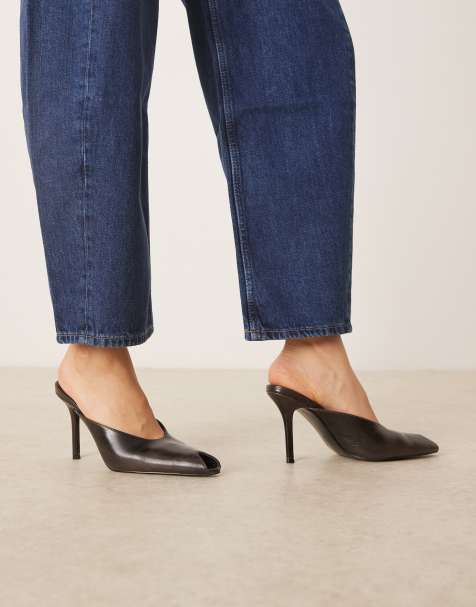 Mango high vamp heeled mule in dark brown - view 1