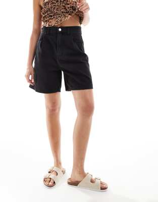 high waist slouchy denim shorts in black