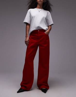 high waist straight leg jean in bright red