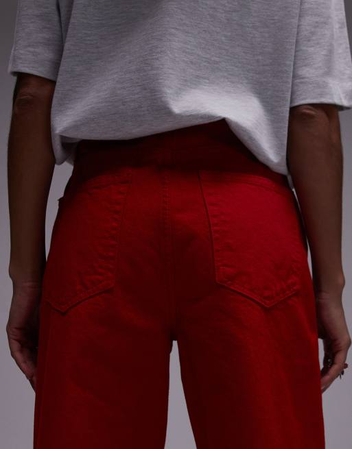 Mango high waist straight leg jean in bright red