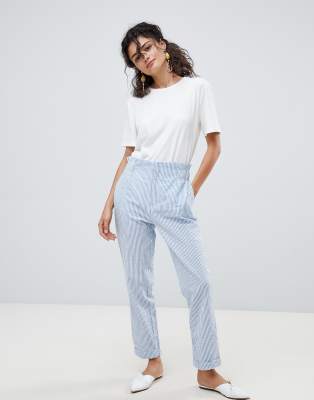 blue pants with white stripes