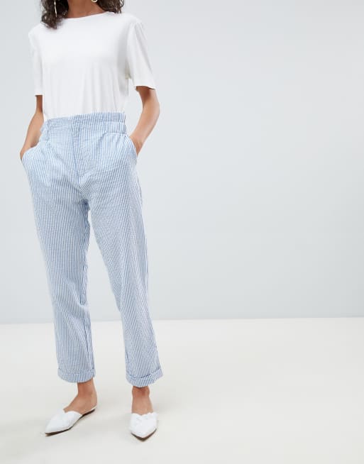 Blue white cheap striped trousers