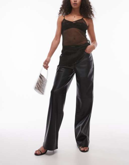 Mango high waisted faux leather trousers in black