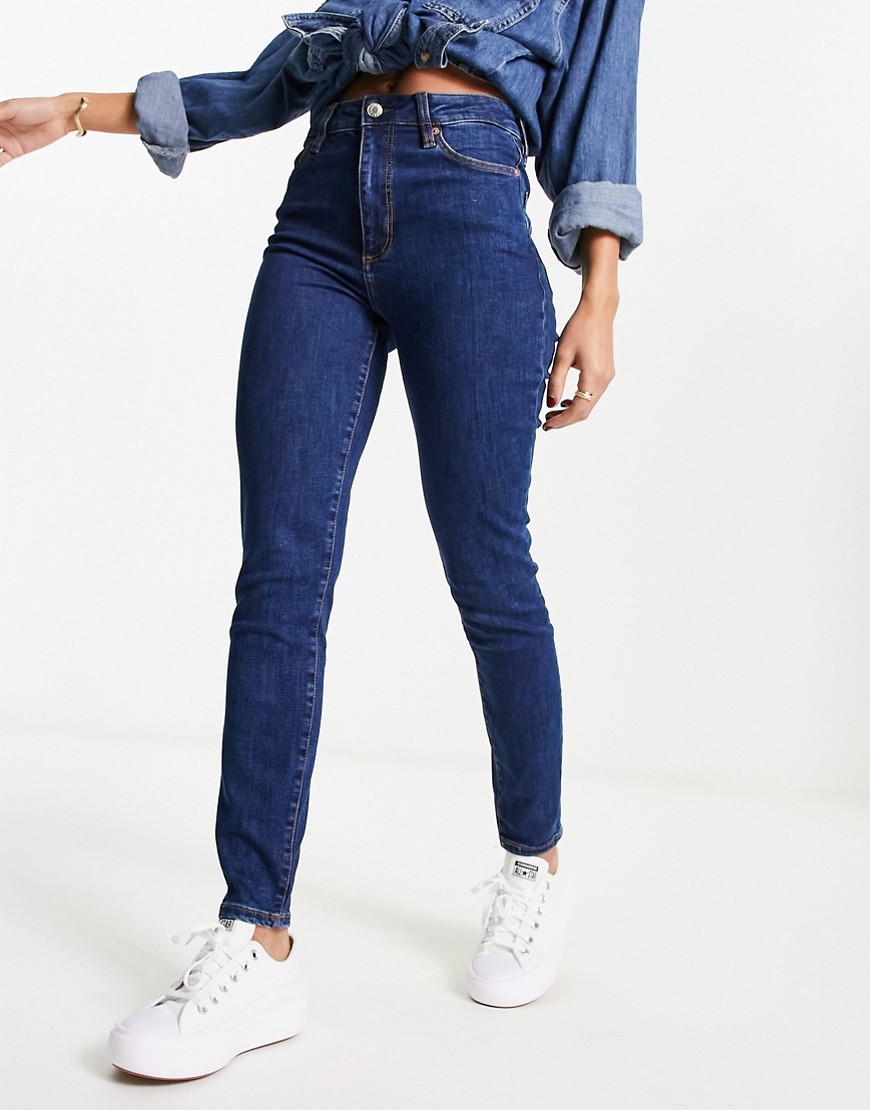Mango high waisted skinny jeans in mid blue