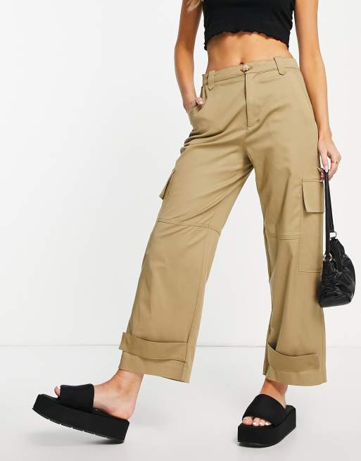 Mango high waisted wide leg cargo trousers in khaki