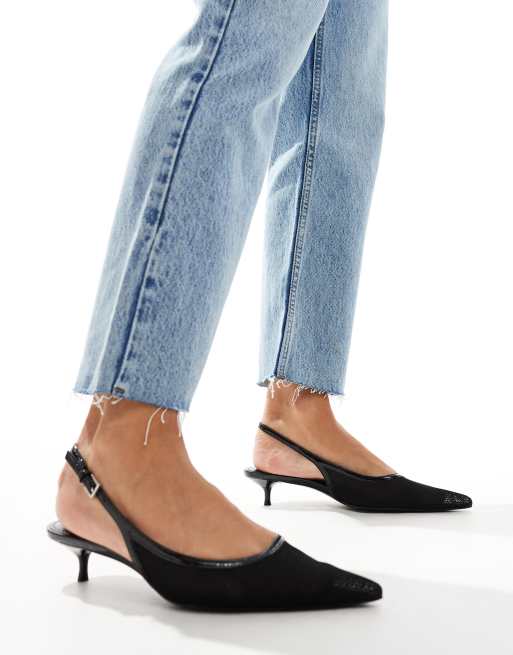 Mango - Højhælede sko med slingback-rem i sort mesh 