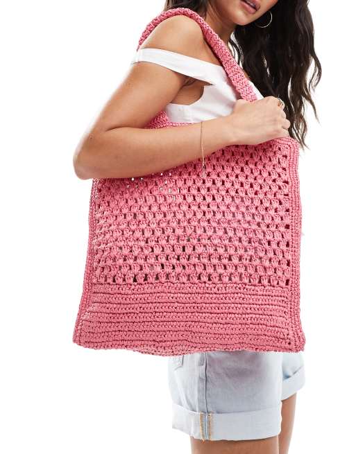 Mango - Hæklet tote-taske i pink