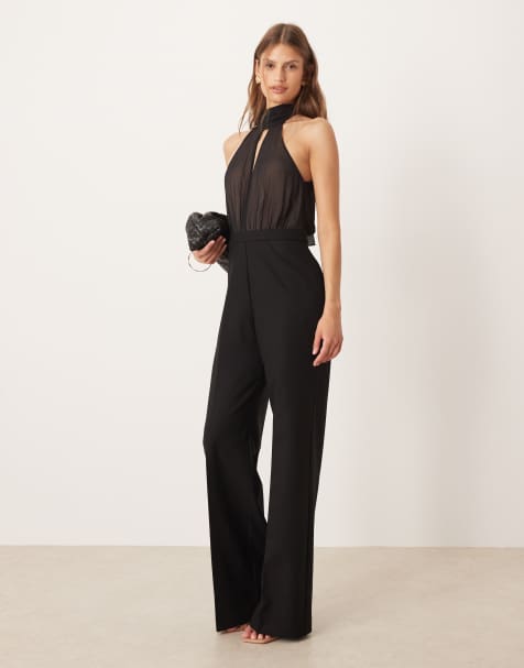 Mango – Hochgeschlossener Jumpsuit in Schwarz mit transparentem Detail - view 1