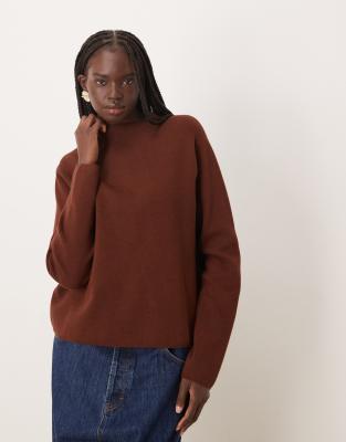 Mango - Hochgeschlossener Pullover in Schokobraun-Brown