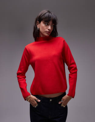 Mango - Hochgeschlossener Strickpullover in Rot