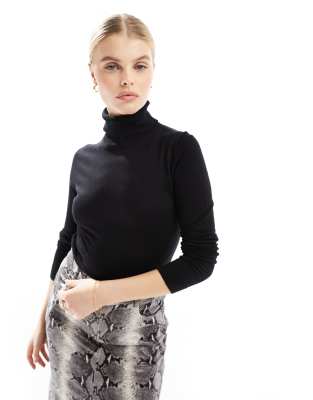 Mango – Hochgeschlossener Strickpullover in Schwarz