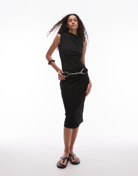 Mango – Hochgeschlossenes, ärmelloses Midikleid in Schwarz - view 1