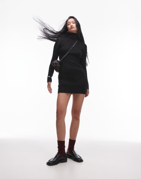 Mango – Hochgeschlossenes Minikleid aus Strick in Schwarz - view 1