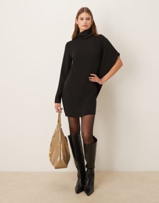 Mango - Hochgeschlossenes Minikleid in Schwarz mit asymmetrischem Ärmeldesign